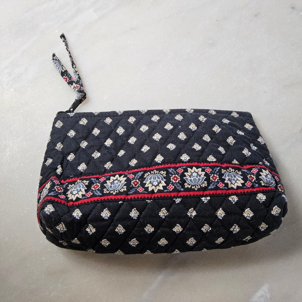 Vera Bradley Quilted Wristlet Clutch Bag Black Floral‎ Travel Cosmetic Makeup
